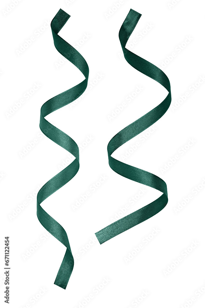 Green satin ribbon isolated on white transparent background. Ribbon as a decorating element for your design. Green satin ribbon isolated on white transparent background. Ribbon as a decorating element for your design.