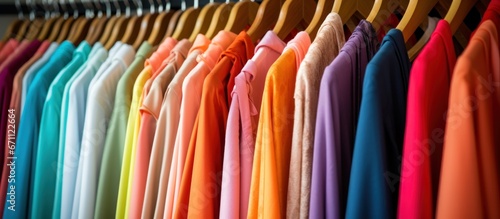 Women's colorful dresses on hangers, showcasing a fashion and shopping concept in a retail shop.