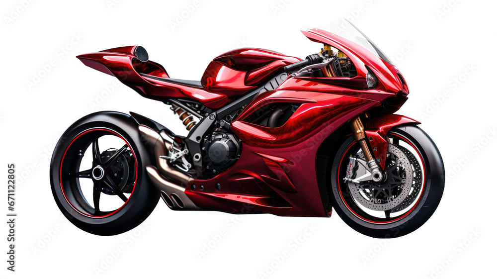 Red racing motorcycle isolated on transparent background