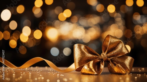 decorate of christmas, gold and bokeh, ribbon style background.