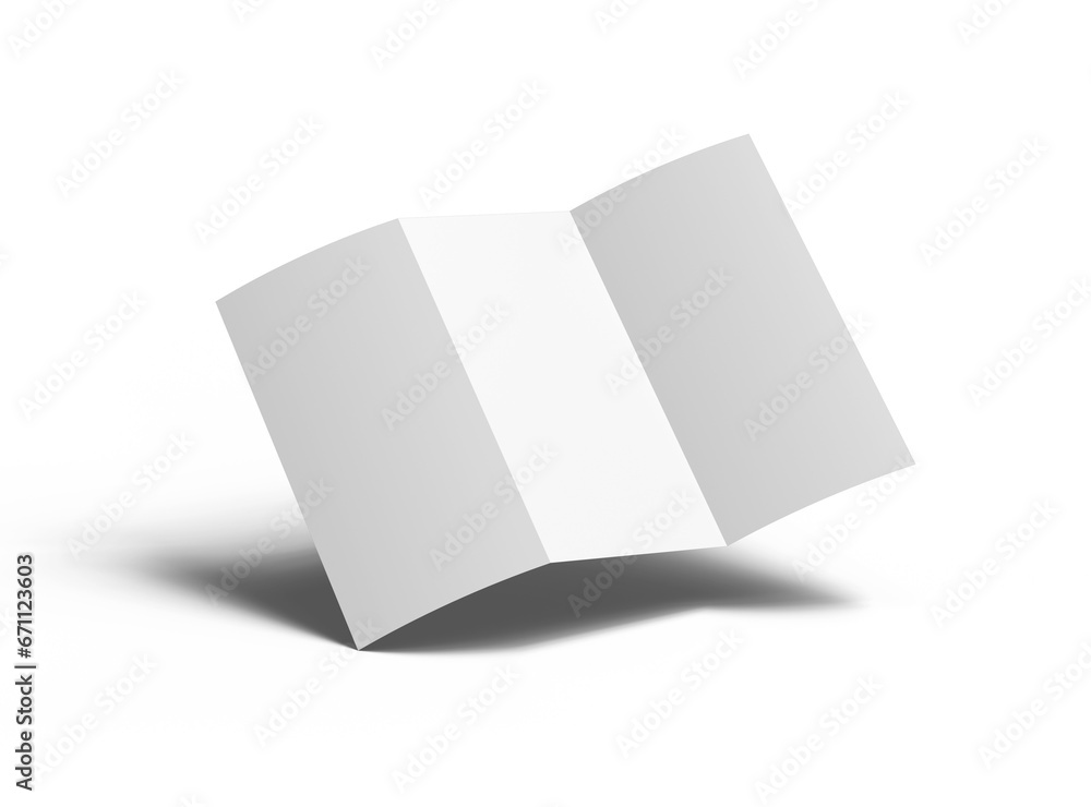 Blank A4 Z-fold brochure render to present your design. On transparent background. Blank A4 Z-fold brochure render to present your design. On transparent background.