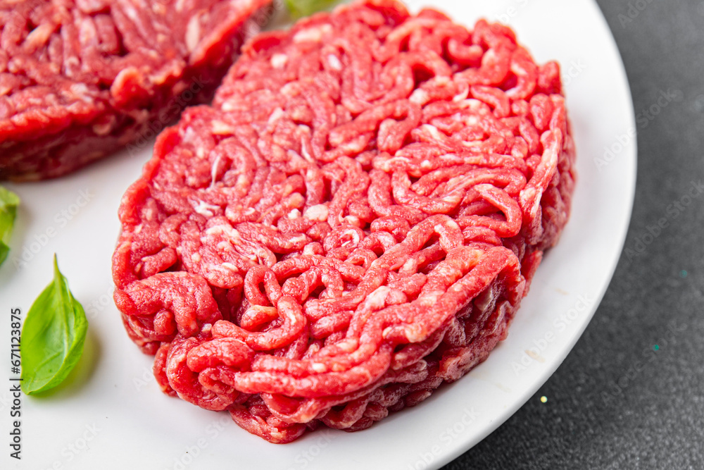 cutlet raw meat fresh appetizer beef hamburger cooking eating meal food snack on the table copy space food background rustic top view cutlet raw meat fresh appetizer beef hamburger cooking eating meal food snack on the table copy space food background rustic top view