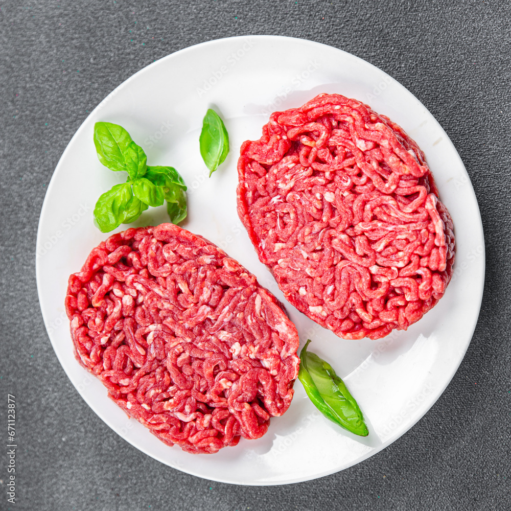 cutlet raw meat fresh appetizer beef hamburger cooking eating meal food snack on the table copy space food background rustic top view cutlet raw meat fresh appetizer beef hamburger cooking eating meal food snack on the table copy space food background rustic top view