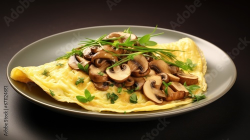 A delicious mushroom omelette on a plate.