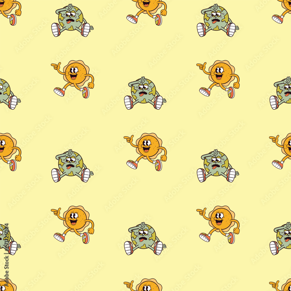 Obraz premium walking sun and sad earth seamless pattern colorful