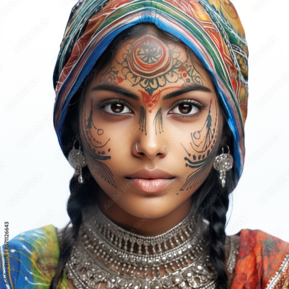 Indian girl With Colored Face, isolated