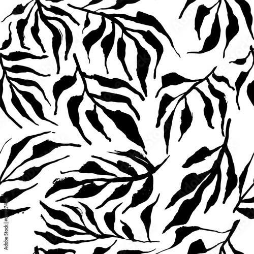Dry Brush Tropic Leaves and Branches Seamless Pattern