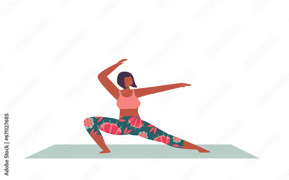 Yoga posture. Girl practising yoga. healthy Lifestyle. Colorful flat vector illustration isolated on a white background.