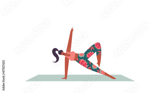Yoga posture. Girl practising yoga. healthy Lifestyle. Colorful flat vector illustration isolated on a white background.