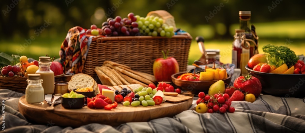 Tasty fresh food spread for a picnic.