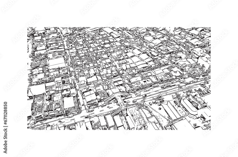 Obraz premium Building view with landmark of Sariaya is the municipality in Philippines. Hand drawn sketch illustration in vector.