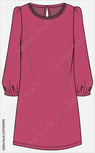 LONG SLEEVES SHEATH DRES WITH TRIM NECKLINE DETAIL DESIGNED FOR WOMEN  AND YOUNG WOMEN IN VECTOR ILLUSTRATION 