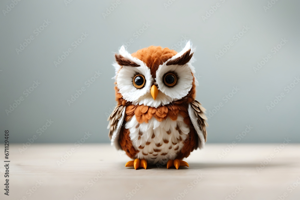 Cute felt owl figurine with big eyes and orange feet on white background. Cute felt owl figurine with big eyes and orange feet on white background.