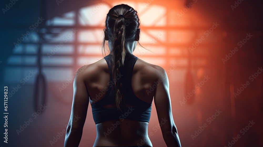 Fit and Ready: Woman in Black Sports Bra in Industrial Gym Fit and Ready: Woman in Black Sports Bra in Industrial Gym