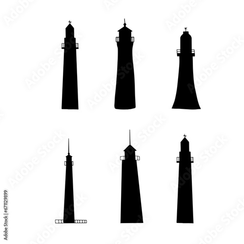 Lighthouse. Coastline architecture building. Beacons with window. Vector illustration