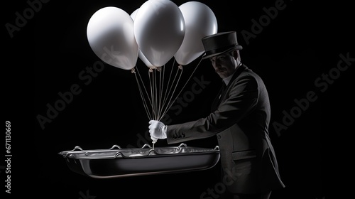 Heavy Anchor Restricted Air Balloon From Flying. Concept of Surreal, Metaphor and Figure of Speech. Business Struggle and Challenge. Suppression and Oppression. 3d illustrationPortrait of Butler or Wa photo