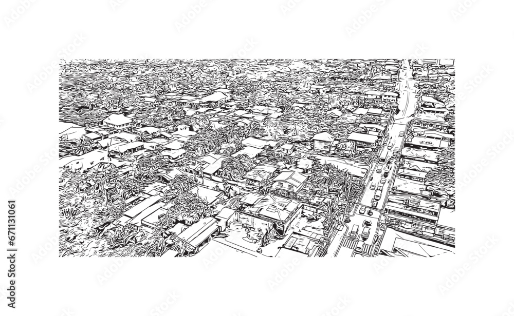Obraz premium Building view with landmark of Sariaya is the municipality in Philippines. Hand drawn sketch illustration in vector.