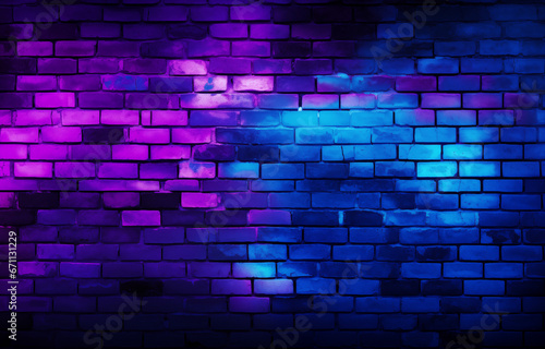abstract dark brick wall  bathed in the soft  atmospheric lighting characteristic of Neonpunk aesthetics. The interplay of light purple and dark azure  complemented by gentle rays of light