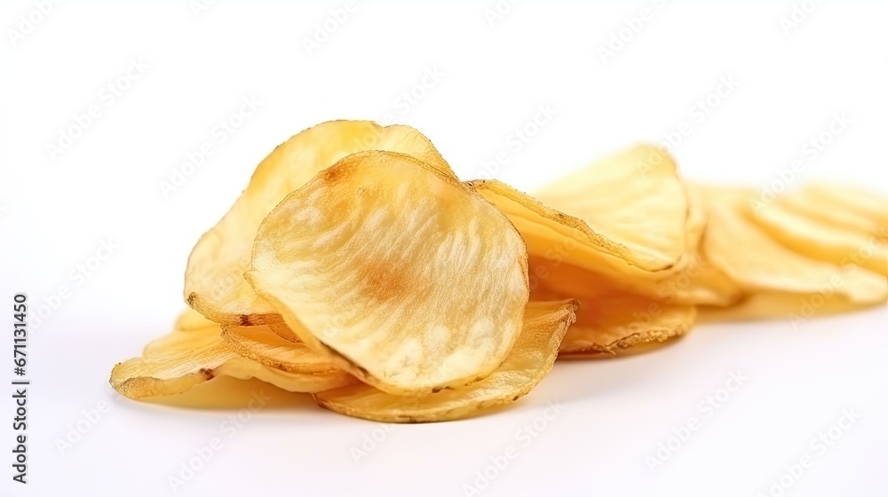 Potato slice into potato chips isolated on white background Potato slice into potato chips isolated on white background