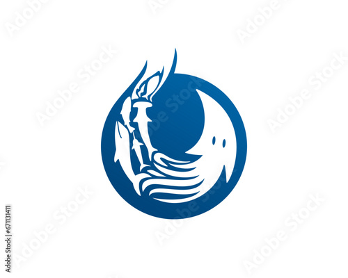 Various type of fish forming a hook fishing logo
