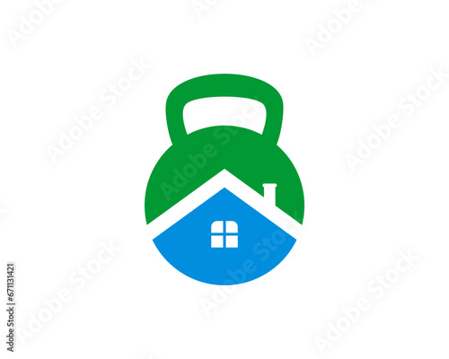 Roofing of house inside the gym kettle bell logo