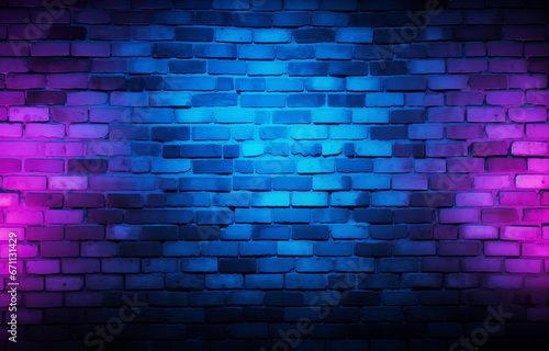 abstract dark brick wall, bathed in the soft, atmospheric lighting characteristic of Neonpunk aesthetics. The interplay of light purple and dark azure, complemented by gentle rays of light photo