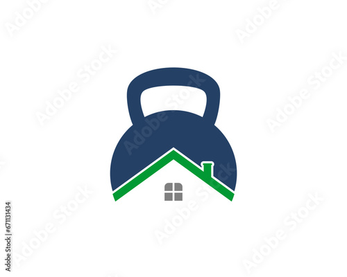 House roof and gym kettle bell incorporating vector logo