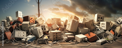 Collected electronic waste, Elctrician recycling concept.