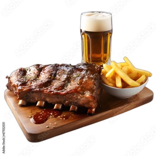 Beer and ribs isolated on transparent or white background, png