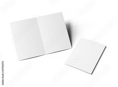 Blank A4 Half Sheet Fold brochure render to present your design. On transparent background 