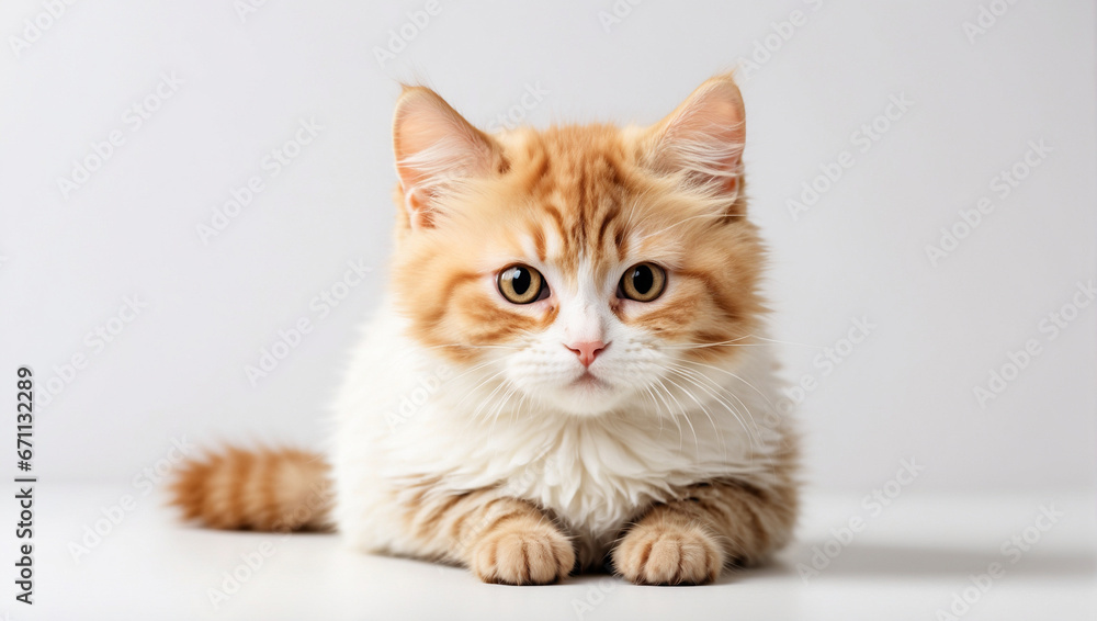 Munchkin cat isolated on a white background. Backdrop with copy space