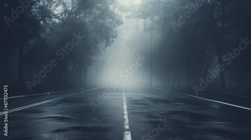 Image of a blurry outdoor asphalt background shrouded in mist.