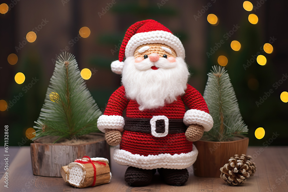crocheted cute Santa Claus wth little trees crocheted cute Santa Claus wth little trees