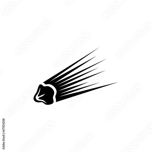 Flying Comet or Meteor, Asteroid, Fireball. Flat Vector Icon illustration. Simple black symbol on white background. Flying Comet or Meteor, Asteroid sign design template for web and mobile UI element