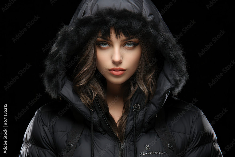 A gorgeous woman with long red hair in a black coat A gorgeous woman with long red hair in a black coat