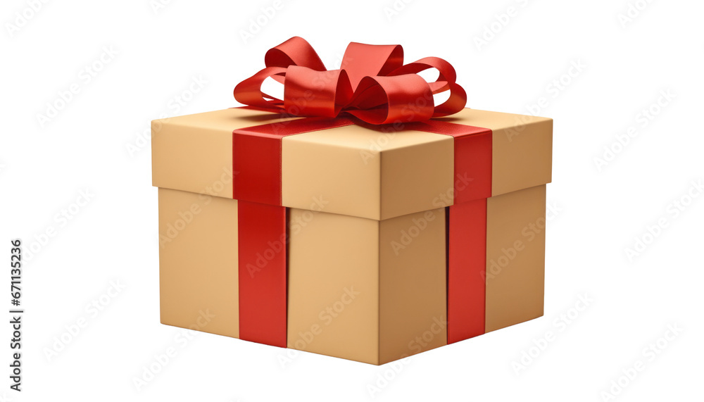 brown gift box with red ribbon isolated on transparent background cutout brown gift box with red ribbon isolated on transparent background cutout