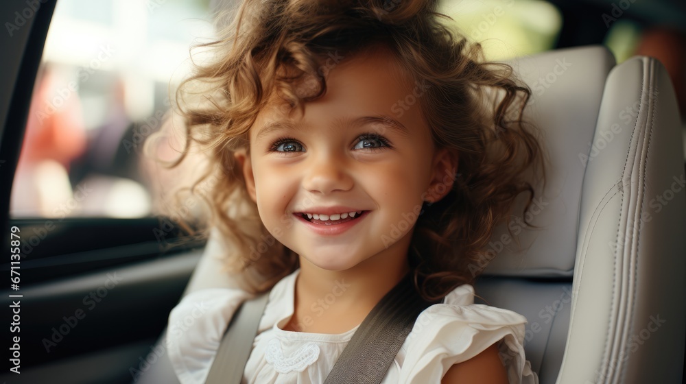 cute child in white t-shirt sitting in car safety seat cute child in white t-shirt sitting in car safety seat