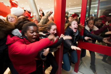 Shoppers rushing and fighting over discounted products on black friday