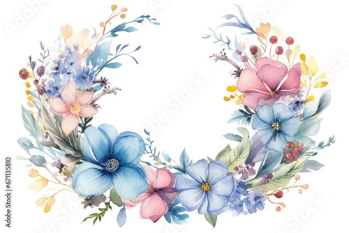 Romantic Floral Wreath Watercolor Illustration