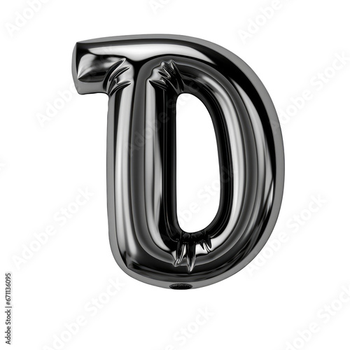 black metallic alphabet D balloon Realistic 3D on white background.