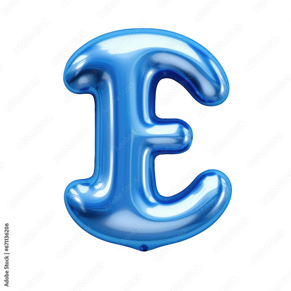 blue metallic E alphabet balloon Realistic 3D on white background. blue metallic E alphabet balloon Realistic 3D on white background.