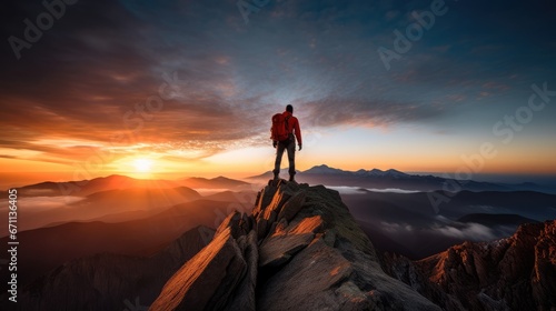 Male mountain climber on mountain top for success concept