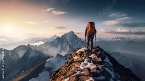 Male mountain climber on mountain top for success concept