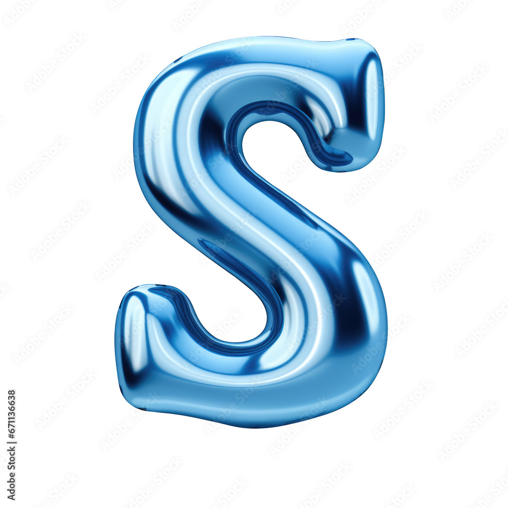 blue metallic S alphabet balloon Realistic 3D on white background. blue metallic S alphabet balloon Realistic 3D on white background.