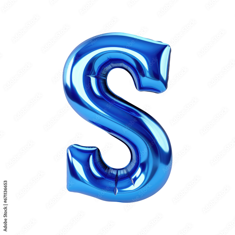 Naklejka premium blue metallic S alphabet balloon Realistic 3D on white background.