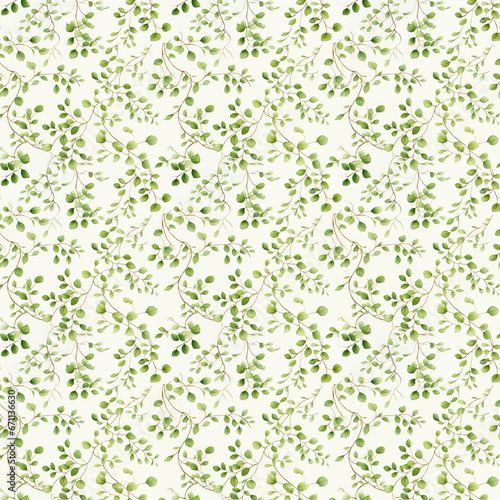 seamless watercolor pattern featuring vibrant green vines