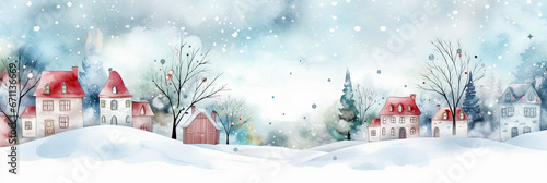 Watercolor Wonderland: Cute Winter Town