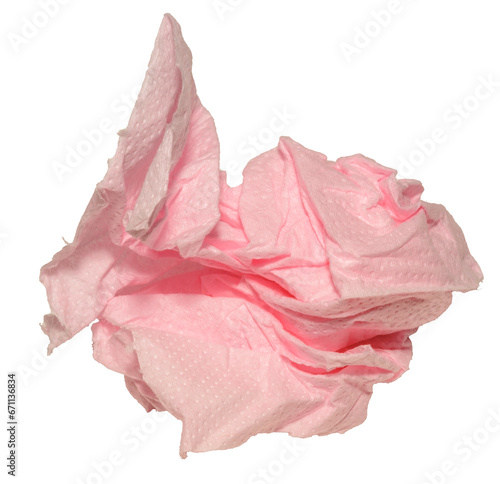 morceau de papier toilette rose froissé sur fond transparent