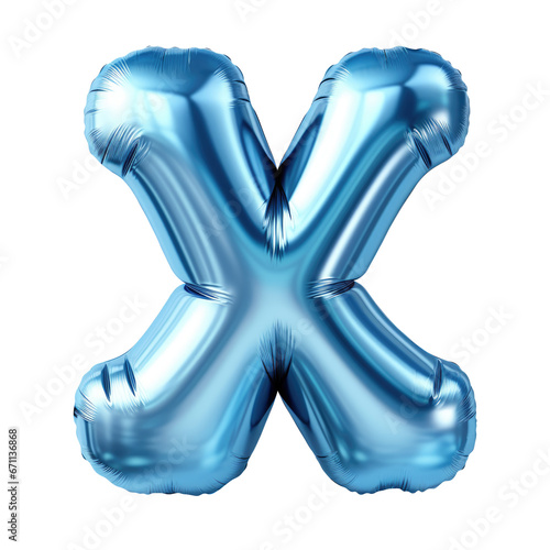 blue metallic X alphabet balloon Realistic 3D on white background.