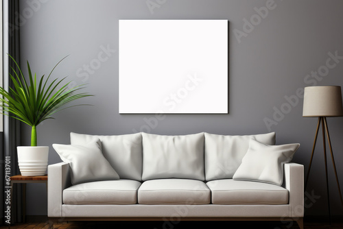 White paper mockup hanging on wall